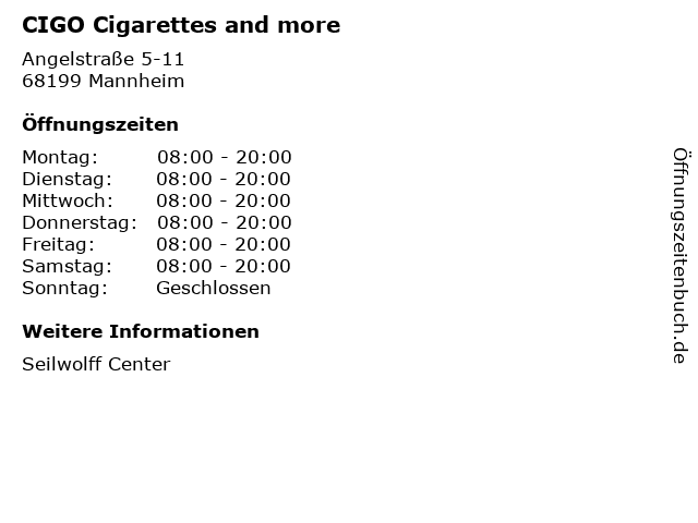CIGO Cigarettes and more in Mannheim: Adresse und Öffnungszeiten