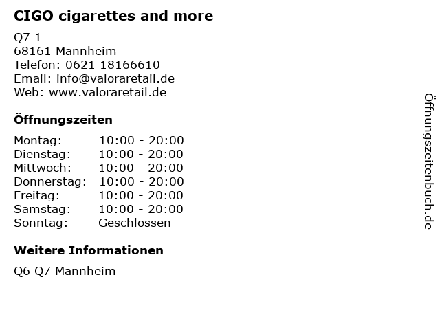 CIGO cigarettes and more in Mannheim: Adresse und Öffnungszeiten