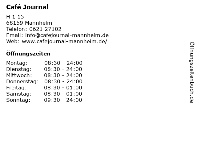 Café Journal in Mannheim: Adresse und Öffnungszeiten