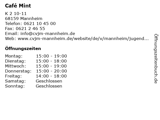 Café Mint in Mannheim: Adresse und Öffnungszeiten