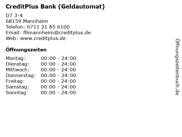 ᐅ Offnungszeiten Creditplus Bank Geldautomat D7 3 4 In Mannheim