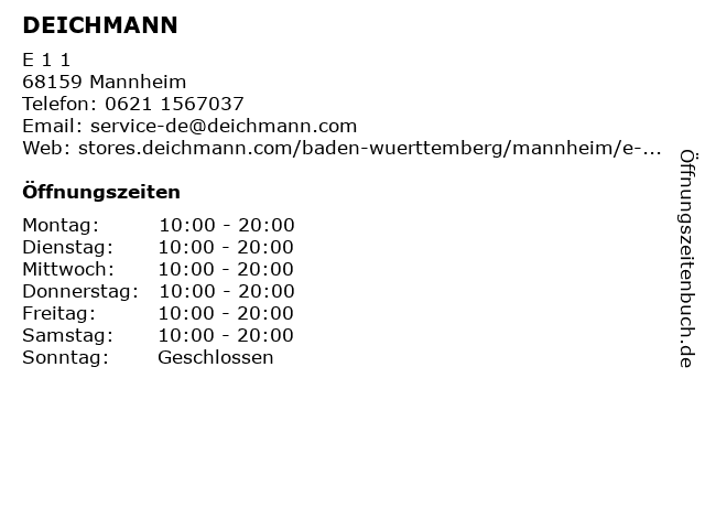Deichmann Schuhe in Mannheim: Adresse und Öffnungszeiten