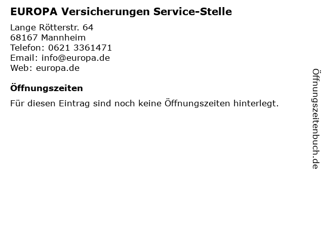 EUROPA Versicherungen Service-Stelle in Mannheim: Adresse und Öffnungszeiten