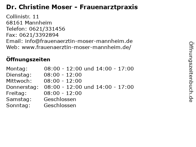 Frauenarzt Praxis Dr. med. Christine Moser in Mannheim: Adresse und Öffnungszeiten
