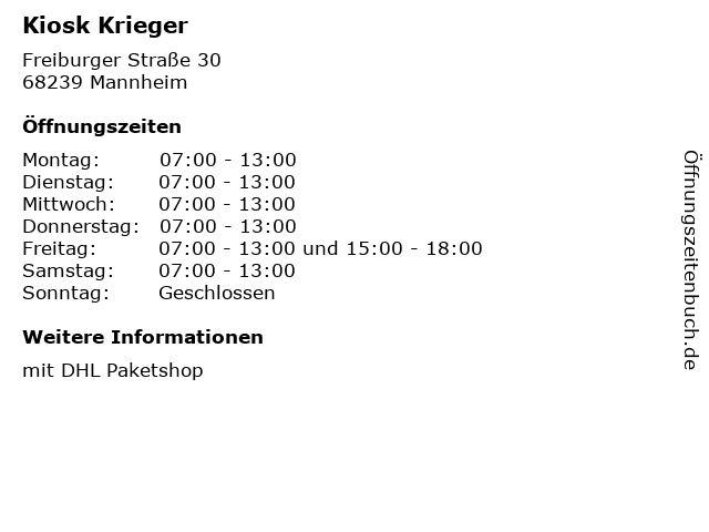 Kiosk Krieger in Mannheim: Adresse und Öffnungszeiten