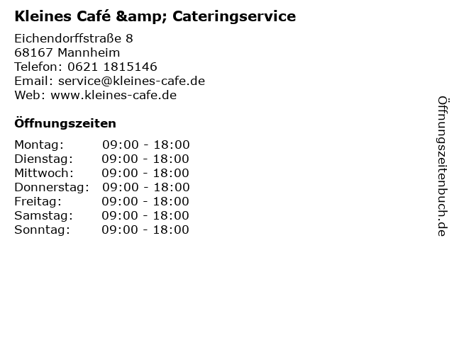 Kleines Café & Cateringservice in Mannheim: Adresse und Öffnungszeiten