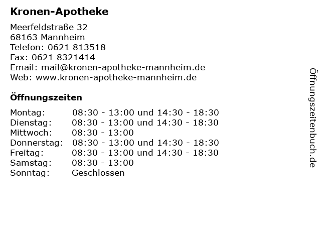 Kronen-Apotheke in Mannheim: Adresse und Öffnungszeiten