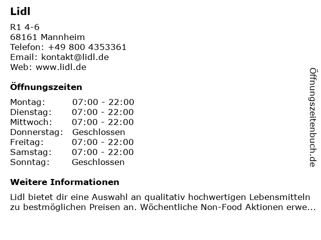 Lidl in Mannheim: Adresse und Öffnungszeiten