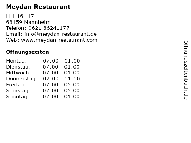 Meydan Restaurant in Mannheim: Adresse und Öffnungszeiten