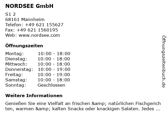 NORDSEE GmbH in Mannheim: Adresse und Öffnungszeiten