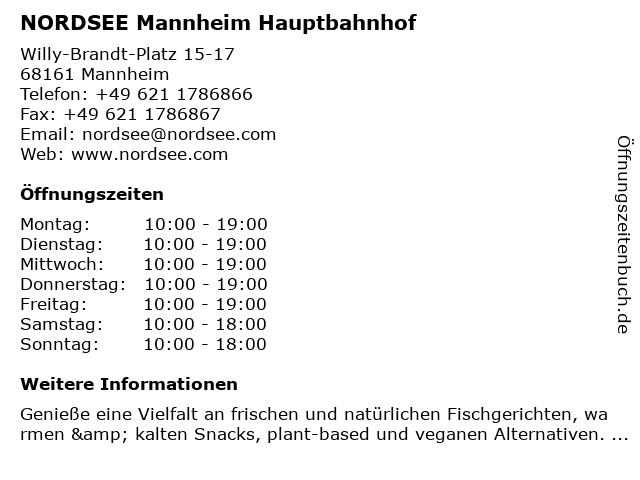 NORDSEE Mannheim Hauptbahnhof in Mannheim: Adresse und Öffnungszeiten