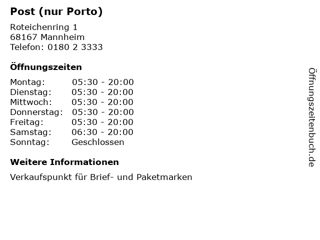 Post (nur Porto) in Mannheim: Adresse und Öffnungszeiten