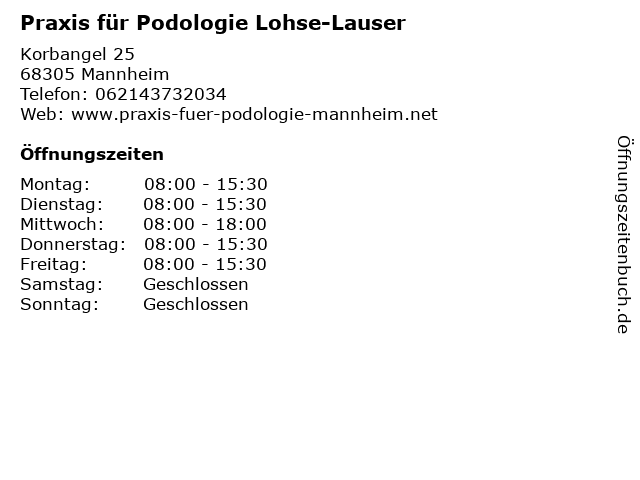 Praxis für Podologie Lohse-Lauser in Mannheim: Adresse und Öffnungszeiten