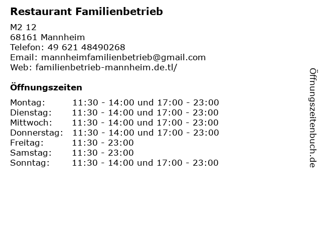 Restaurant Familienbetrieb in Mannheim: Adresse und Öffnungszeiten