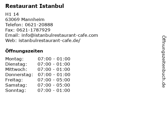 Restaurant Istanbul in Mannheim: Adresse und Öffnungszeiten