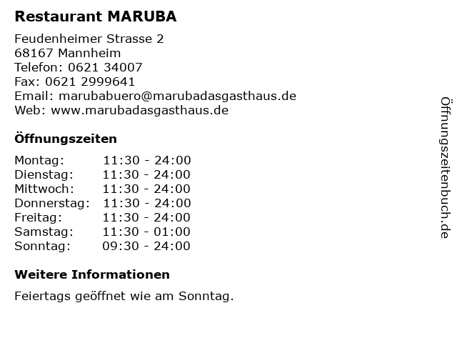 Restaurant MARUBA in Mannheim: Adresse und Öffnungszeiten