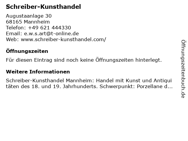 Schreiber-Kunsthandel in Mannheim: Adresse und Öffnungszeiten