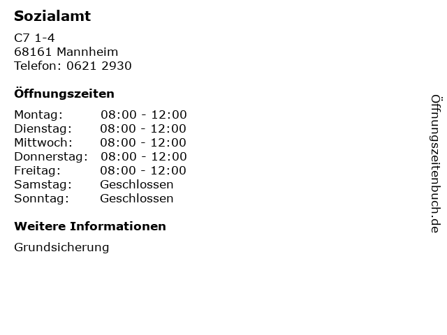 Sozialamt in Mannheim: Adresse und Öffnungszeiten