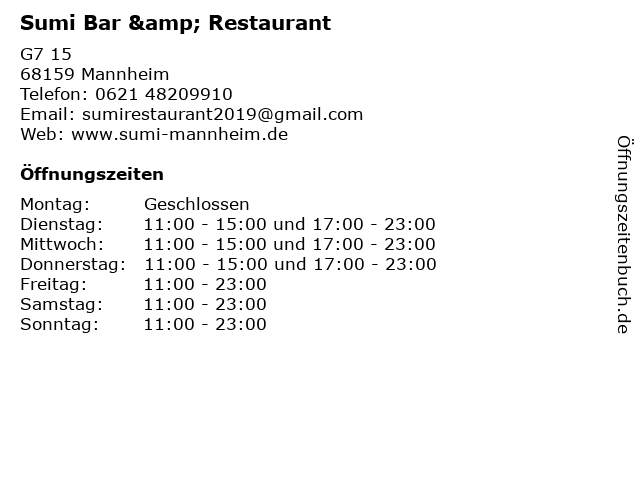 Sumi Bar & Restaurant in Mannheim: Adresse und Öffnungszeiten