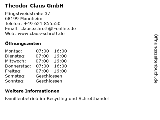 Theodor Claus GmbH in Mannheim: Adresse und Öffnungszeiten