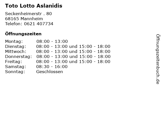 Toto Lotto Aslanidis in Mannheim: Adresse und Öffnungszeiten