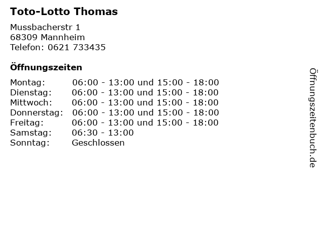 Toto-Lotto Thomas in Mannheim: Adresse und Öffnungszeiten