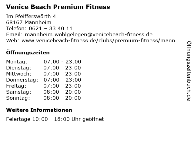 Venice Beach Premium Fitness in Mannheim: Adresse und Öffnungszeiten