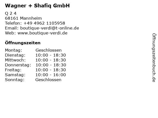 Wagner + Shafiq GmbH in Mannheim: Adresse und Öffnungszeiten