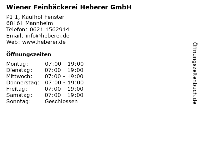 Wiener Feinbäckerei Heberer GmbH in Mannheim: Adresse und Öffnungszeiten