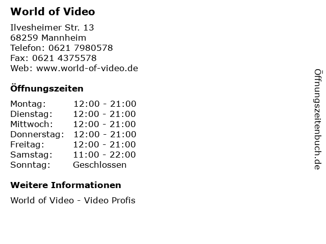 World of Video in Mannheim: Adresse und Öffnungszeiten