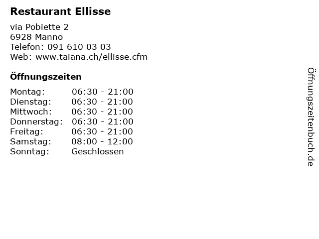Restaurant Ellisse in Manno: Adresse und Öffnungszeiten