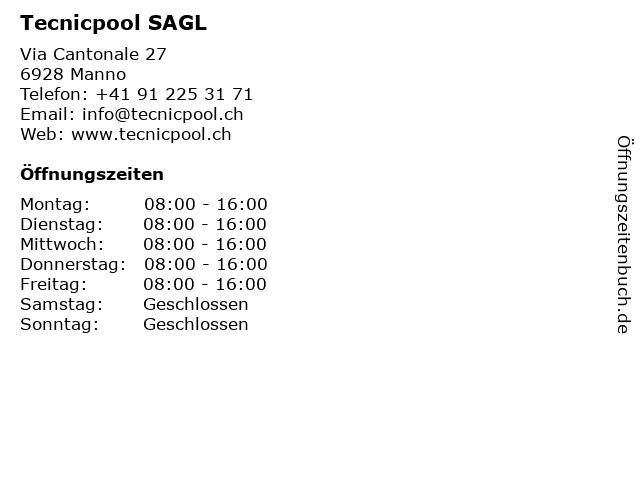 Tecnicpool SAGL in Manno: Adresse und Öffnungszeiten