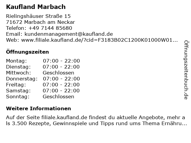Kaufland Marbach in Marbach am Neckar: Adresse und Öffnungszeiten