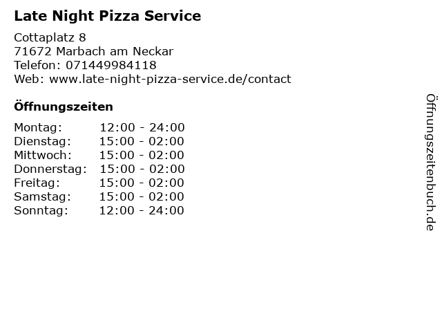 Late Night Pizza Service in Marbach am Neckar: Adresse und Öffnungszeiten