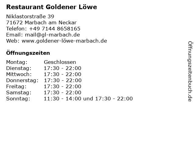 Restaurant Goldener Löwe in Marbach am Neckar: Adresse und Öffnungszeiten