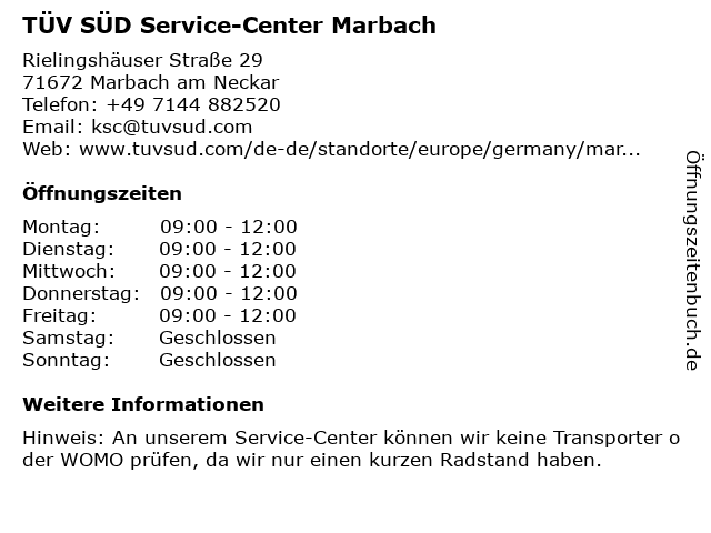 TÜV SÜD Service-Center Marbach in Marbach am Neckar: Adresse und Öffnungszeiten