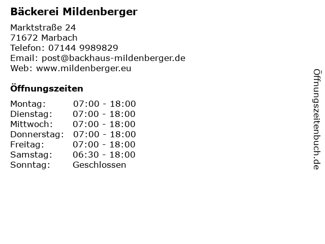 Bäckerei Mildenberger in Marbach: Adresse und Öffnungszeiten