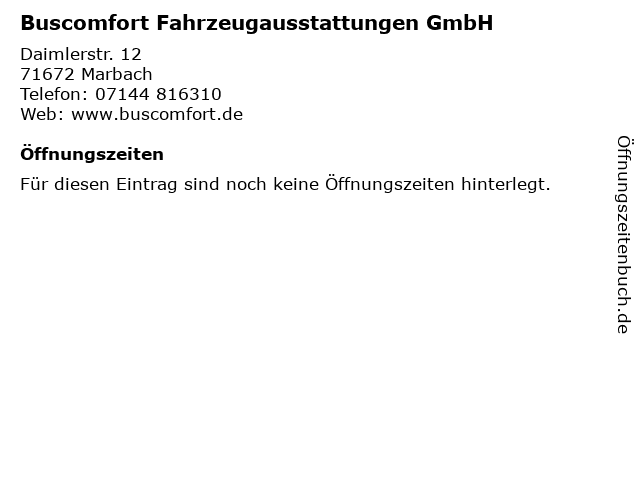 Buscomfort Fahrzeugausstattungen GmbH in Marbach: Adresse und Öffnungszeiten