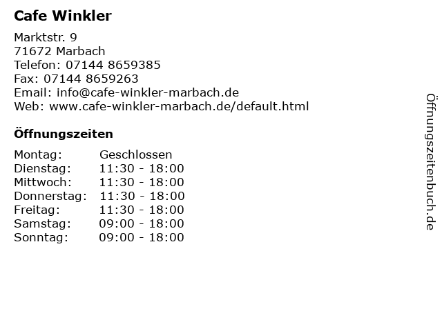 Cafe Winkler in Marbach: Adresse und Öffnungszeiten