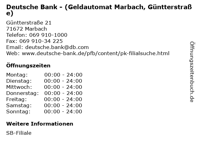 ᐅ Offnungszeiten Deutsche Bank Geldautomat Marbach