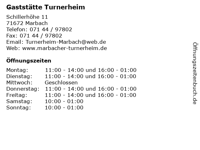 Gaststätte Turnerheim in Marbach: Adresse und Öffnungszeiten