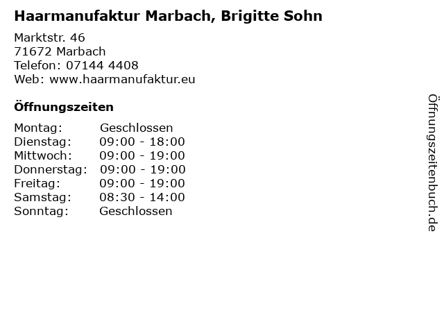 Haarmanufaktur Marbach, Brigitte Sohn in Marbach: Adresse und Öffnungszeiten