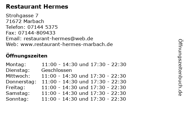 Restaurant Hermes in Marbach: Adresse und Öffnungszeiten