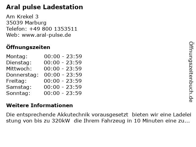 Aral pulse Ladestation in Marburg: Adresse und Öffnungszeiten