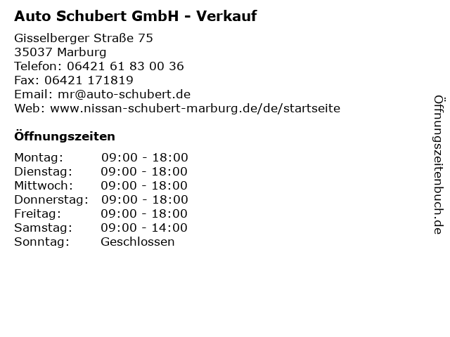 Auto Schubert GmbH in Marburg: Adresse und Öffnungszeiten