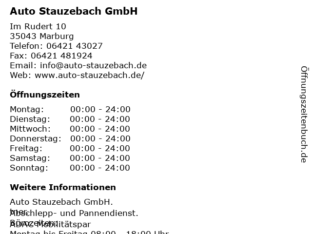 Auto Stauzebach GmbH in Marburg: Adresse und Öffnungszeiten