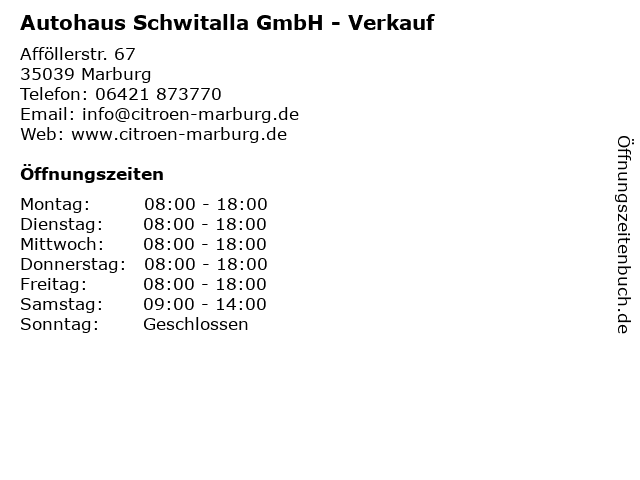 Autohaus Schwitalla GmbH - Verkauf in Marburg: Adresse und Öffnungszeiten