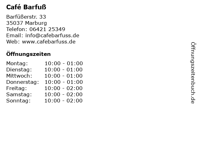 Café Barfuß in Marburg: Adresse und Öffnungszeiten