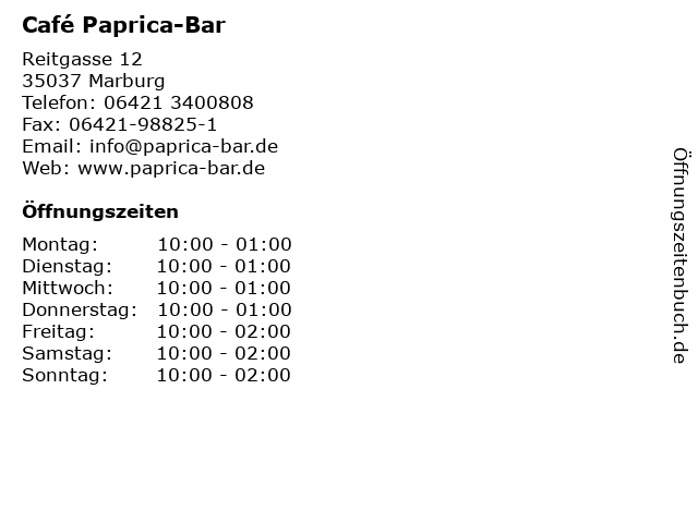 Café Paprica-Bar in Marburg: Adresse und Öffnungszeiten