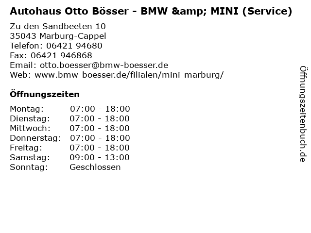 Autohaus Otto Bösser - BMW & MINI (Service) in Marburg-Cappel: Adresse und Öffnungszeiten